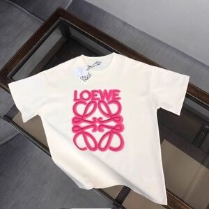 Loewe Cream Crop Top with Pink Logo